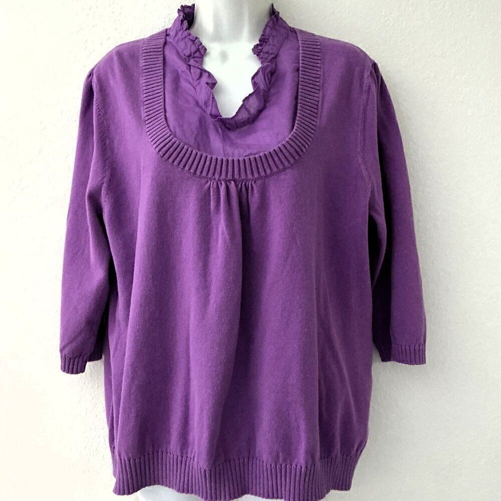 Sonoma Vintage Purple Knit Sweater Top Layered Ruffle Neck 2X